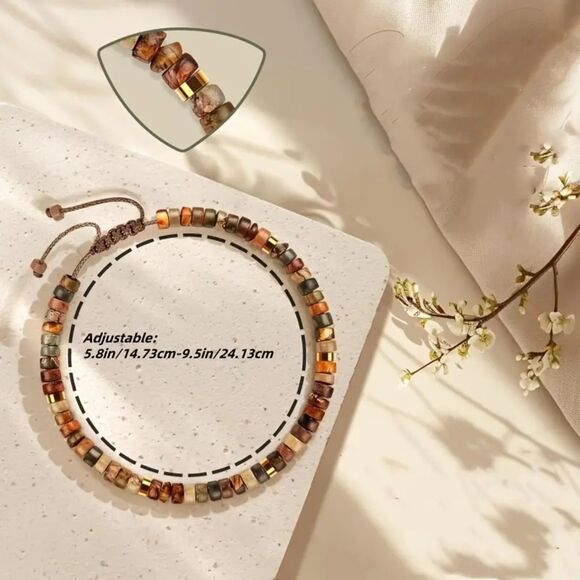 Natural Jasper Stone Bracelet & Gift Card Set Adjstble Meaningful Handmade Boho - Picture 4 of 7